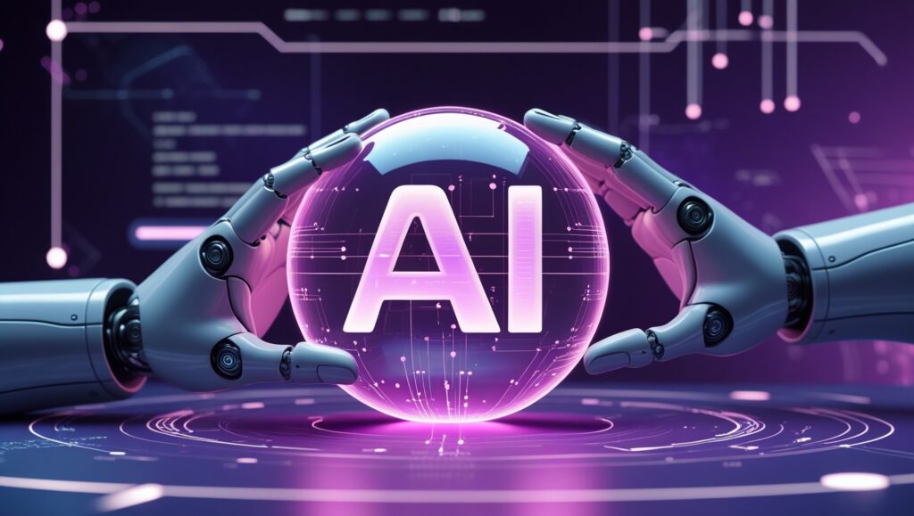 robot holding a ball with ai